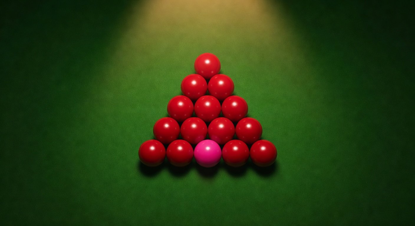 Rows of tournament-grade snooker tables under gold lighting